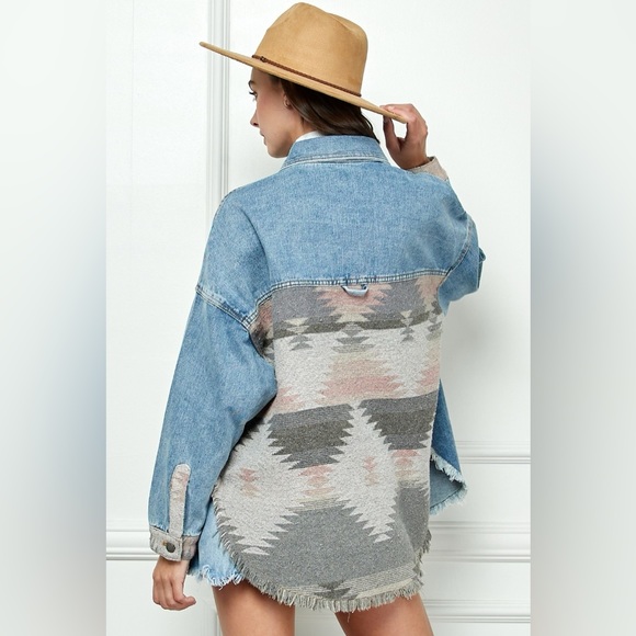 #9 CLOSEOUT SALE! New Bohemian Aztec Splicing Denim Jacket - Picture 5 of 5